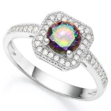 2/3 CARAT CREATED MYSTIC GEMSTONE  1/5 CARAT CREATED WHITE SAPPHIRE 925 STERLING SILVER RING