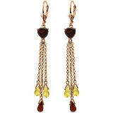 14K Solid Rose Gold Chandelier Earrings with Briolette Garnets & Citrines