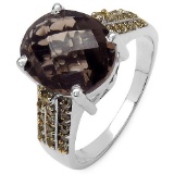 4.53 CTW Genuine Smoky Quartz and 0.27 ct.t.w Genuine Diamond Accents Sterling Silver Ring