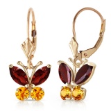 1.24 CTW 14K Solid Gold Butterfly Earrings Garnet Citrine