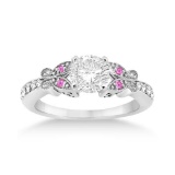 Butterfly Diamond and Pink Sapphire Engagement Ring 14k White Gold (1.10ct)