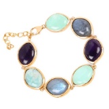 14K Yellow Gold Plated 47.50 CTW Genuine Multi Stone .925 Sterling Silver Bracelet