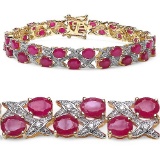 14K Yellow Gold Plated 18.32 CTW Genuine Ruby .925 Sterling Silver Bracelet