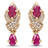 1.12 CTW Genuine Ruby and White Diamond 14K Yellow Gold Earrings