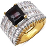 14K Yellow Gold Plated 6.50 CTW Garnet and White Cubic Zircon Brass Ring