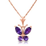 0.6 Carat 14K Solid Rose Gold Butterfly Necklace Purple Amethyst