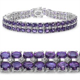 17.97 CTW Genuine Amethyst and 0.13 ct.t.w Genuine Diamond Accents Sterling Silver Bracelet