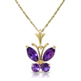 0.6 Carat 14K Solid Gold Butterfly Necklace Purple Amethyst