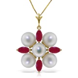 6.3 Carat 14K Solid Gold Necklace Ruby pearl