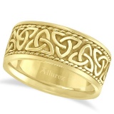 Mens Hand Made Celtic Irish Wedding Ring 14k Yellow Gold (10mm)