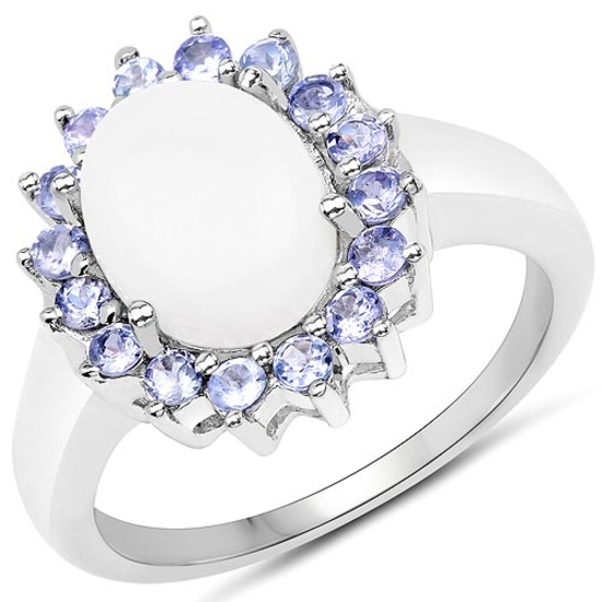 2.26 CTW Genuine Opal and Tanzanite .925 Sterling Silver Ring