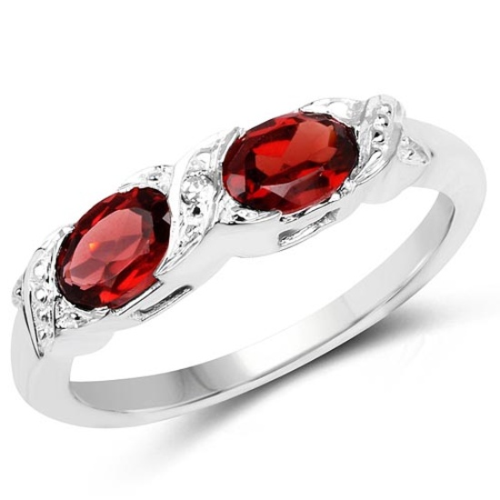 1.31 CTW Genuine Garnet & Diamond .925 Sterling Silver Ring