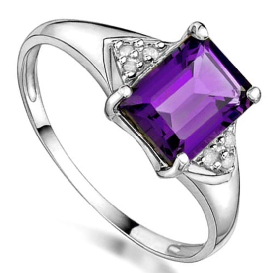 1.26 CT AMETHYST & GENUINE DIAMOND (6 PCS) 10KT SOLID WHITE GOLD RING