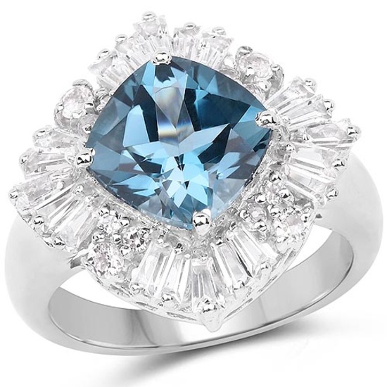 5.19 CTW Genuine London Blue Topaz and White Topaz .925 Sterling Silver Ring