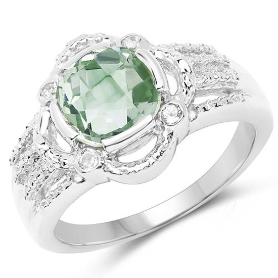 1.74 CTW Genuine Green Amethyst and White Topaz .925 Sterling Silver Ring