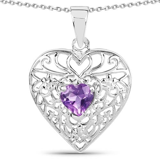 0.70 CTW Genuine Amethyst .925 Sterling Silver Pendant