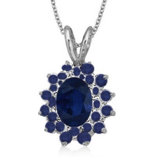 Blue Sapphire Accented Pendant 14k White Gold (1.60ctw)