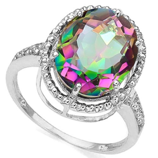 4.25 CTW MYSTIC GEMSTONE & DIAMOND 10KT SOLID GOLD RING