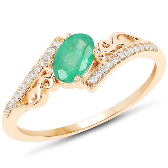 0.52 CTW Genuine Zambian Emerald and White Diamond 14K Yellow Gold Ring