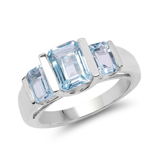 3.21 CTW Genuine Blue Topaz .925 Sterling Silver Ring