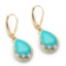 14K Yellow Gold Plated 8.90 CTW Genuine Turquoise .925 Sterling Silver Earrings