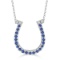 Sapphire and Diamond Horseshoe Pendant Necklace 14k White Gold (0.25ct)