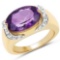14K Yellow Gold Plated 4.98 CTW Genuine Amethyst and White Topaz .925 Sterling Silver Ring