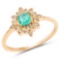 0.40 CTW Genuine Zambian Emerald and White Diamond 14K Yellow Gold Ring