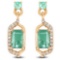 0.70 CTW Genuine Zambian Emerald and White Diamond 14K Yellow Gold Earrings