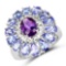 4.86 CTW Genuine Amethyst Tanzanite and White Topaz .925 Sterling Silver Ring