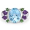 4.00 CTW Genuine Swiss Blue Topaz Chrome Diopside and Amethyst .925 Sterling Silver Ring