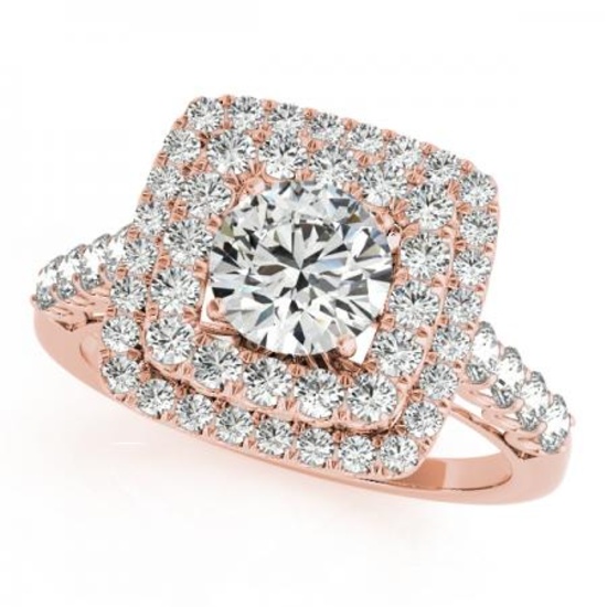 CERTIFIED 18K ROSE GOLD 2.14 CT G-H/VS-SI1 DIAMOND HALO ENGAGEMENT RING