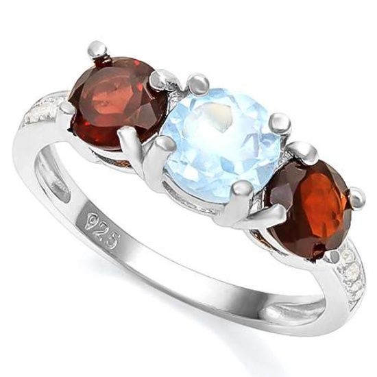 2.26 CTW BABY SWISS BLUE TOPAZ & GARNET 925 STERLING SILVER RING