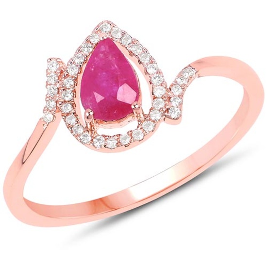 0.61 CTW Genuine Ruby and White Diamond 14K Rose Gold Ring