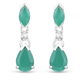1.03 CTW Genuine Emerald and White Diamond 10K White Gold Earrings