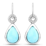 3.07 CTW Genuine Turquoise and White Topaz .925 Sterling Silver Earrings