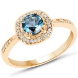 0.81 CTW Genuine London Blue Topaz and White Diamond 14K Yellow Gold Ring