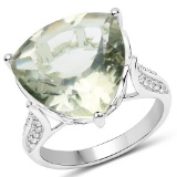 8.11 CTW Genuine Green Amethyst and White Topaz .925 Sterling Silver Ring
