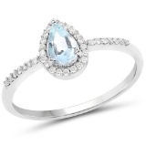 0.46 CTW Genuine Aquamarine and White Diamond 14K White Gold Ring