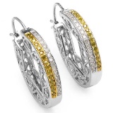 0.54 CTW Genuine White Diamond & Yellow Diamond .925 Sterling Silver Earrings