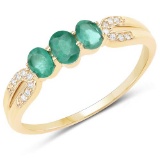 0.53 CTW Genuine Zambian Emerald and White Diamond 14K Yellow Gold Ring