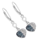 0.42 CTW Genuine Blue Diamond and White Diamond .925 Sterling Silver Earrings