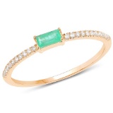 0.19 CTW Genuine Zambian Emerald and White Diamond 14K Yellow Gold Ring