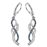 0.38 CTW Genuine Blue Diamond & White Diamond .925 Sterling Silver Earrings
