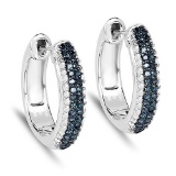 0.68 CTW Genuine Blue Diamond and White Diamond .925 Sterling Silver Earrings