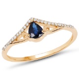 0.40 CTW Genuine Blue Sapphire and White Diamond 14K Yellow Gold Ring