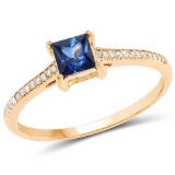 0.67 CTW Genuine Blue Sapphire and White Diamond 14K Yellow Gold Ring
