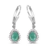 1.45 CTW Genuine Emerald and White Topaz .925 Sterling Silver Earrings