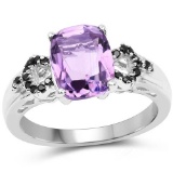 1.60 CTW Genuine Amethyst and Black Spinel .925 Sterling Silver Ring