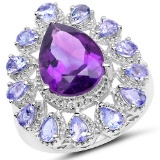 5.82 CTW Genuine Amethyst and Tanzanite .925 Sterling Silver Ring